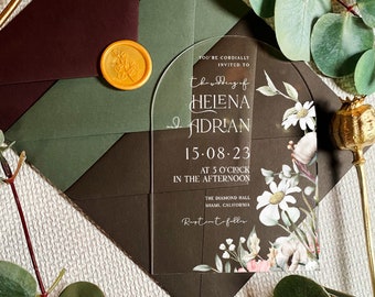 Invitation de mariage voûtée de fleurs sauvages | Carte botanique | Invitation à propositions modernes | Lettre de vœux élégante | Effacer les invitations à une fête