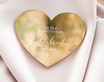 Elegant heart-shaped first communion keepsake | boho golden baptism favor | confirmation gift for guest with magnet