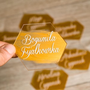 Tarjetas de lugar para bodas pintadas y cortadas con láser, decoraciones transparentes para mesas, elegantes asientos para recepción