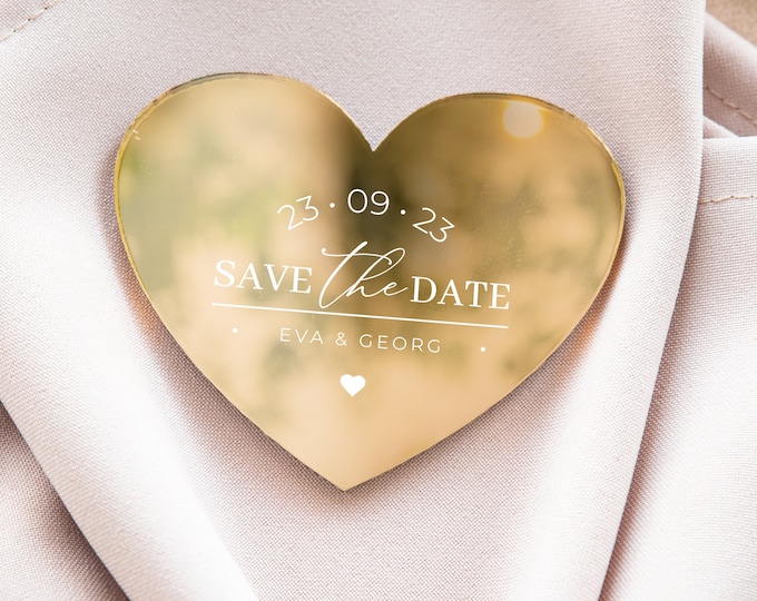 Simple heart-shaped wedding keepsake | glamour golden wedding favor | modern gift for guest with magnet