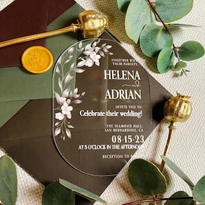 Botanisches Rechteck Oval Hochzeitseinladung | wir feiern Zeremonie Karte | modernen Vorschlag einladen | Blume Save the Date | klare Partyeinladungen