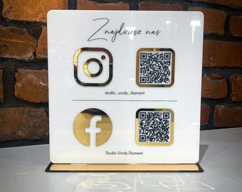 QR Code Business Facebook Instagram Social Media Sign | Beauty Salon Table Stand | Manicure Reception Sign with Barcode