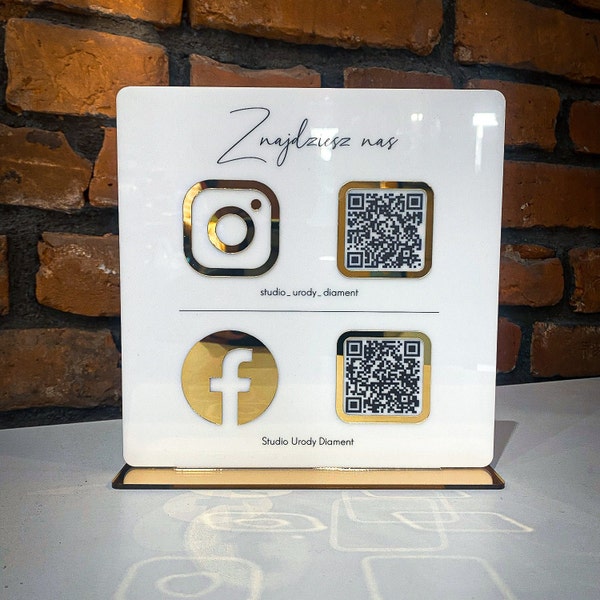 Codice QR Business Facebook Instagram Insegna per social media / Supporto da tavolo per salone di bellezza / Insegna per reception manicure con codice a barre