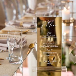 Menu de boissons Gold avec base détail de mariage personnalisé décor de fête glamour image 7