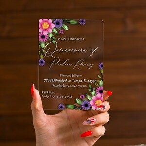 Invitación floral colorida para quinceañera / Tarjeta para fiesta de quince / Invitaciones para dulces dieciséis / Anuncio de 15 cumpleaños