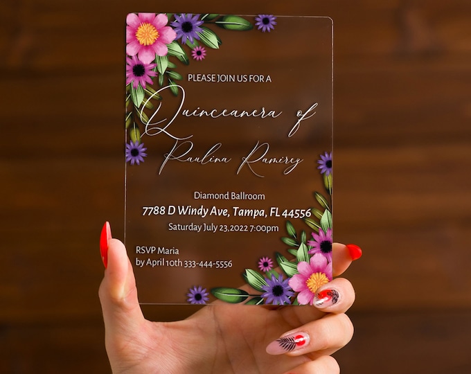 Colorful Floral Invitation for Quinceañera | Quince party card | Sweet sixteen invites | 15th Birthday Announcement