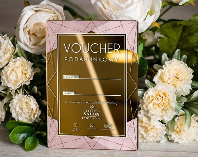Glamour elegant Acrylic GIFT VOUCHER with envelope, mirrored/clear/satin plexi