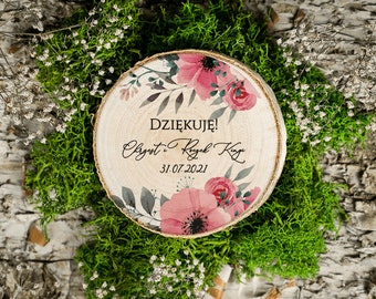 Personalized Birch Slice Wedding Magnet Favors | Botanical Design