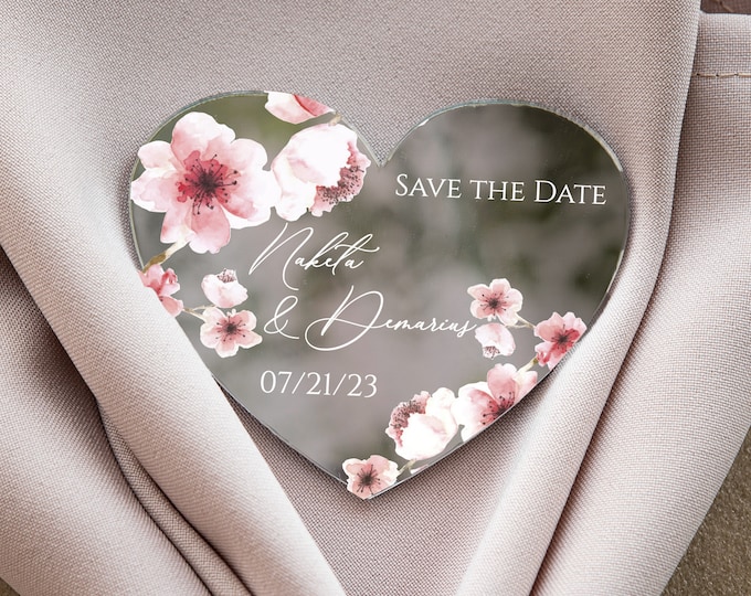 Cherry blossom heart-shaped wedding keepsake | boho silver wedding favor | floral gift for guest with magnet