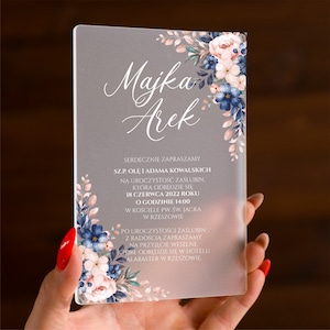Invito di nozze blu polvere / biglietto floreale rosa / elegante salva la data / annuncio di cerimonia in fattoria / inviti di matrimonio romantici