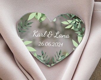 Floral Heart Wedding Favor Magnet | Green Leaves, Personalized Keepsake
