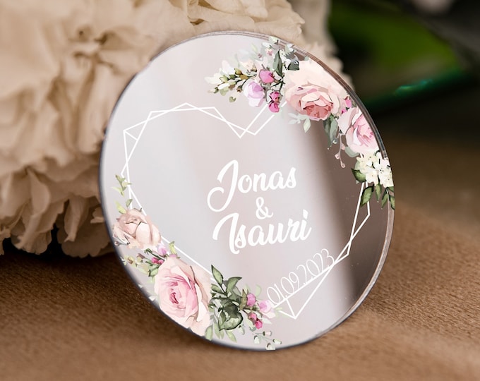 Rose theme wedding favor | light floral personalized party keepsake | silver modern save the date with magnet