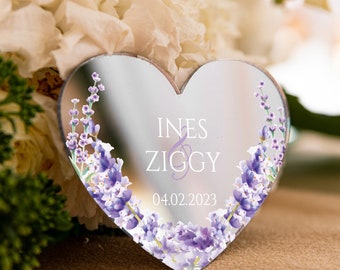 Lavender heart-shaped wedding keepsake | lilac theme glamour golden wedding favor | elegant gift for guest with magnet