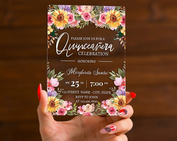 Floral Invitation for Quinceañera | Glamour 15th birthday party card | Sweet sixteen invites