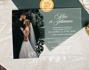 Blumen hochzeitseinladung mit foto | frosted romantische Hochzeitseinladungen | Hochzeitsankündigung mit Foto | Einladungen zur Verlobungsparty