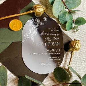 Invitación de boda ovalada rectangular con flor de cerezo / invitación de propuesta moderna / carta de saludo elegante / invitaciones de fiesta plateadas