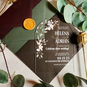 Invitación de boda arqueada simple / guardar la tarjeta de fecha / invitación de flores modernas / carta botánica elegante / invitaciones de fiesta claras