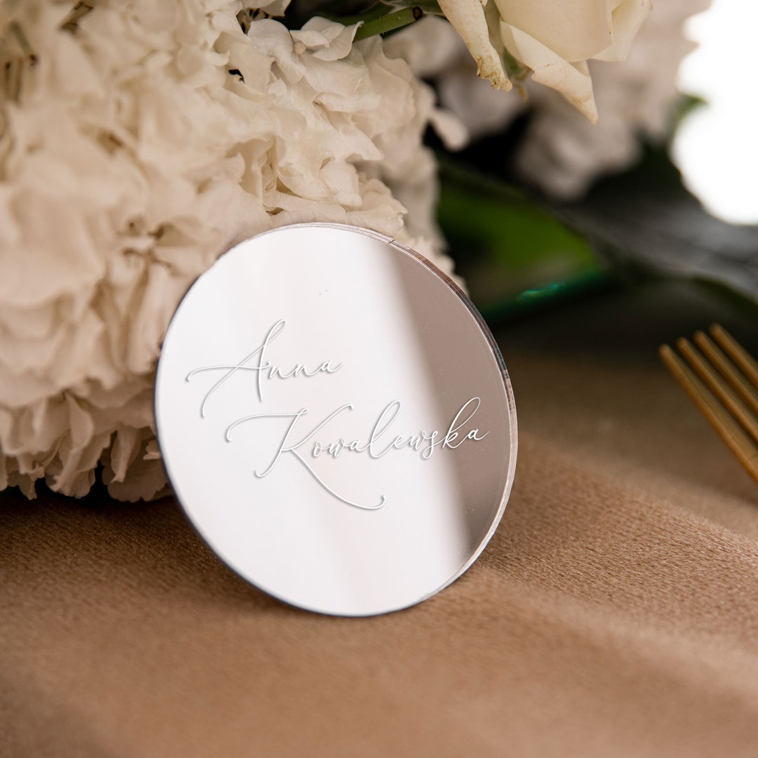 Wedding Round Place Cards Laser Cut Silver Place Cards for Wedding Table Laser Cut Place Card
