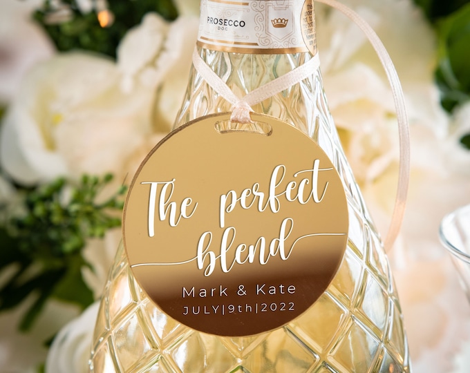 The perfect blend | Wedding Favor Tags | Personalized Bachelorette Party Tags | Clear acrylic Favor Tags | Mirror acrylic Favor Tag