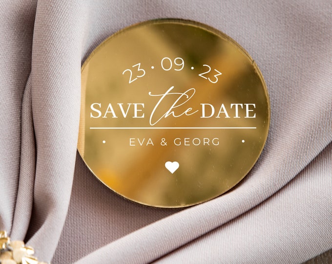 Modern wedding favor | glamour personalized party keepsake | golden modern save the date with magnet