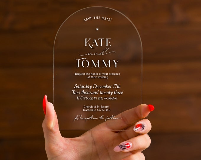 Modern wedding invitation | arched ceremony card | elegant proposal invite | half-round greetings letter | clear party invitations