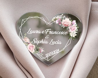 Roses heart-shaped wedding keepsake | floral theme glamour silver wedding favor | elegant gift for guest with magnet