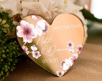 Cherry blossom heart-shaped wedding keepsake | boho golden wedding favor | floral gift for guest with magnet