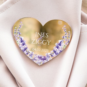 Lavender heart-shaped wedding keepsake | lilac theme glamour golden wedding favor | elegant gift for guest with magnet