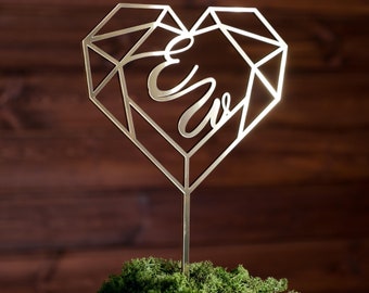 Cake topper geometric with initials | gold mirror | silver mirror