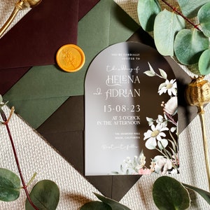 Wilde Blume gewölbte Hochzeitseinladung | botanische Karte | modernen Vorschlag einladen | Elegante Grüße Brief | silbernen Partyeinladungen