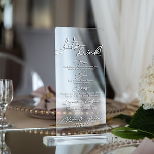 Menú de bebidas claro con base / detalle de boda personalizado / decoración moderna de la fiesta