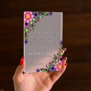 Invitación elegante con flores para quinceañera / Linda tarjeta para fiesta de quinceañera / Invitaciones florales botánicas para dulces dieciséis