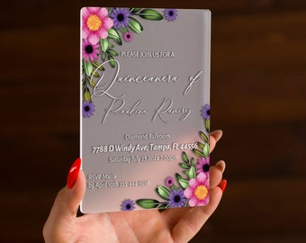 Flower elegant Invitation for Quinceañera | Cute Quince party card | Botanical Floral Sweet sixteen invites