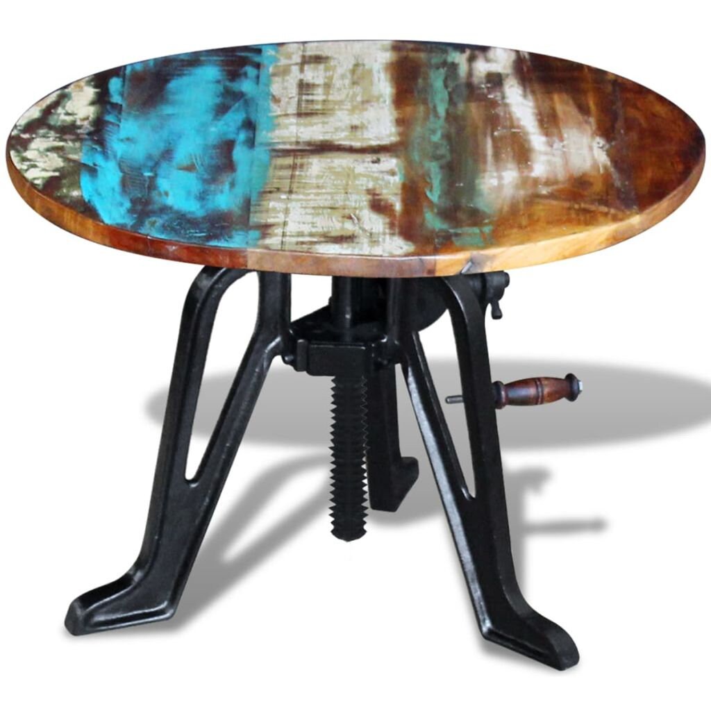 Industrial Solid Reclaimed Wood Side Table Round End Table Etsy
