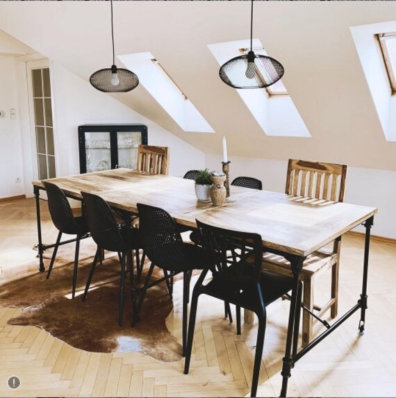 Farmhouse Solid Wood Dining Table on Wheels Industrial Etsy