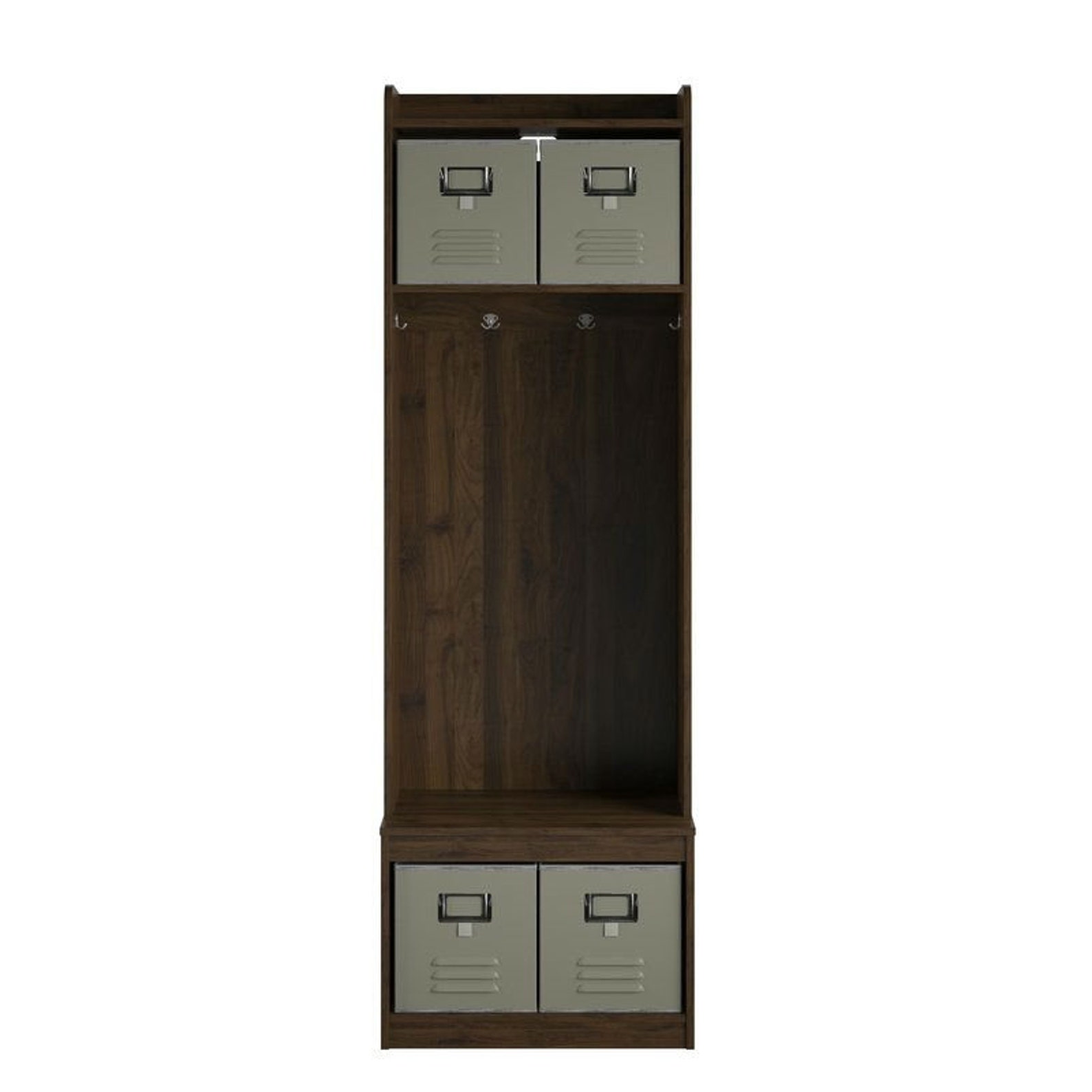 Walnut Locker Coat Rack Entryway Hall Tree with 4 Storage Etsy