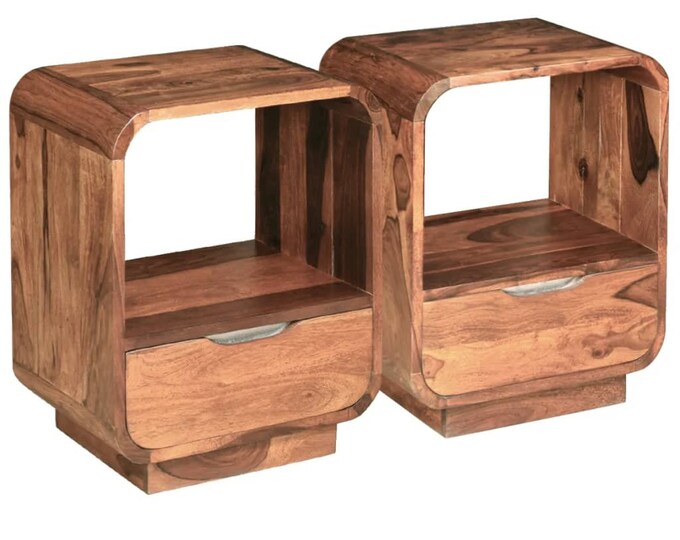Mid Century Modern Solid Sheesham Wood Nightstand Set of 2 Etsy