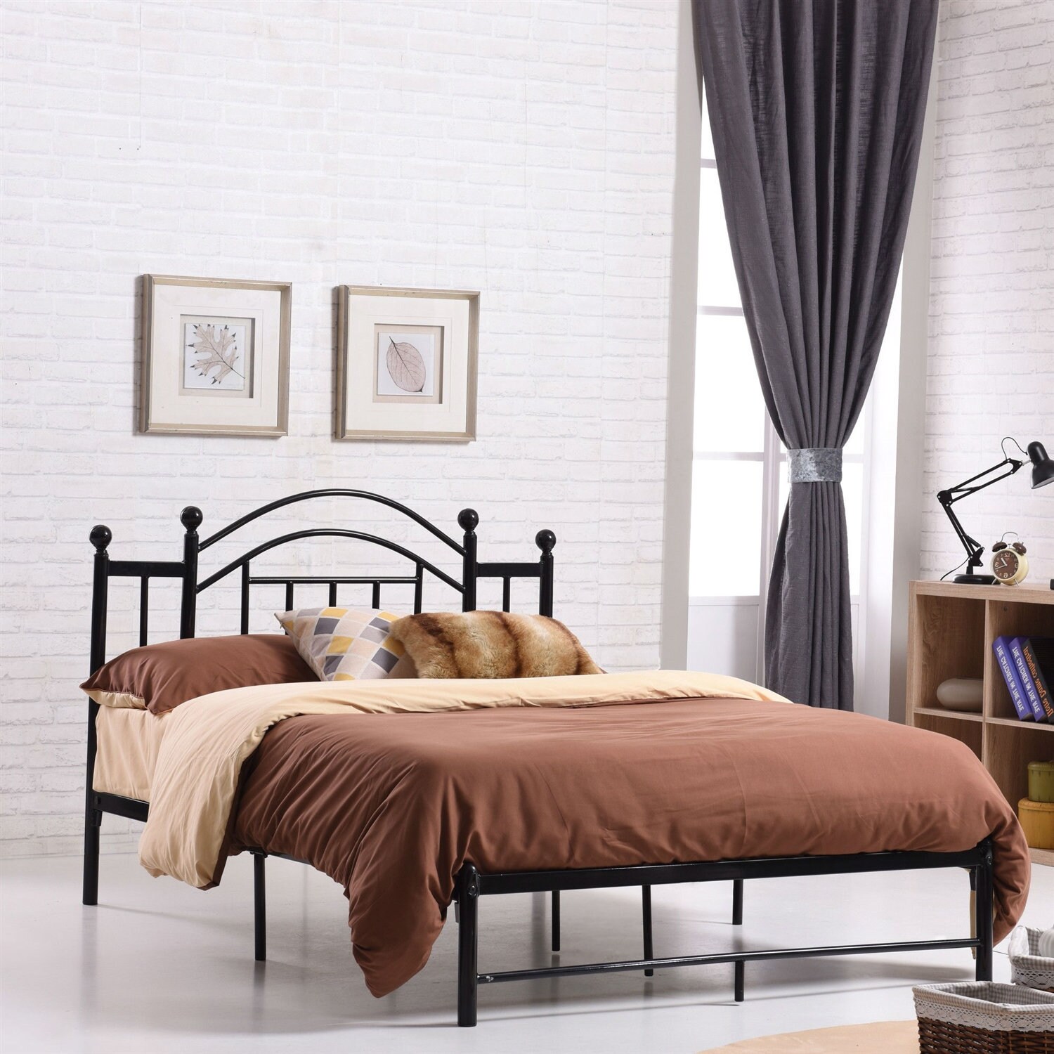 Black Platform Bed Frame with Metal Slats and Headboard Etsy