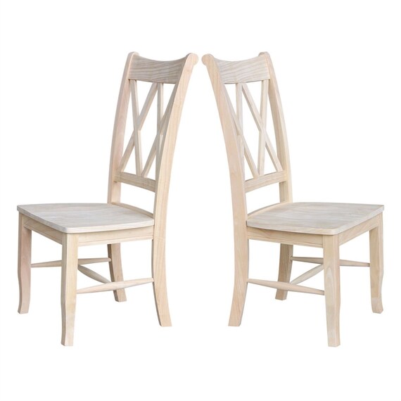 Farmhouse Unfinished Wood Dining Chair Set of 2 with High Back Etsy
