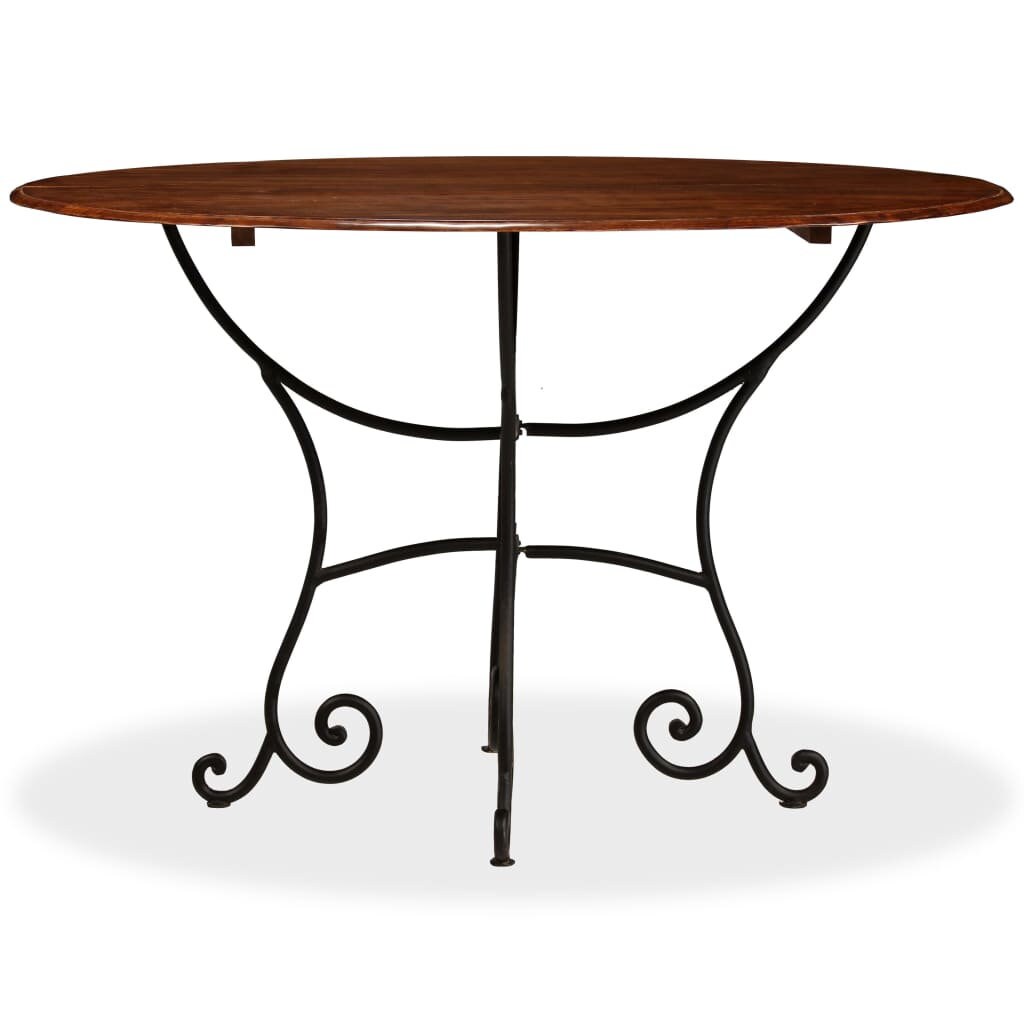 Round Solid Acacia Wood Dining Table Kitchen Table with Steel Etsy