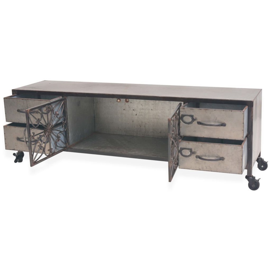 Industrial Galvanized Steel TV Stand TV with Wheels Etsy