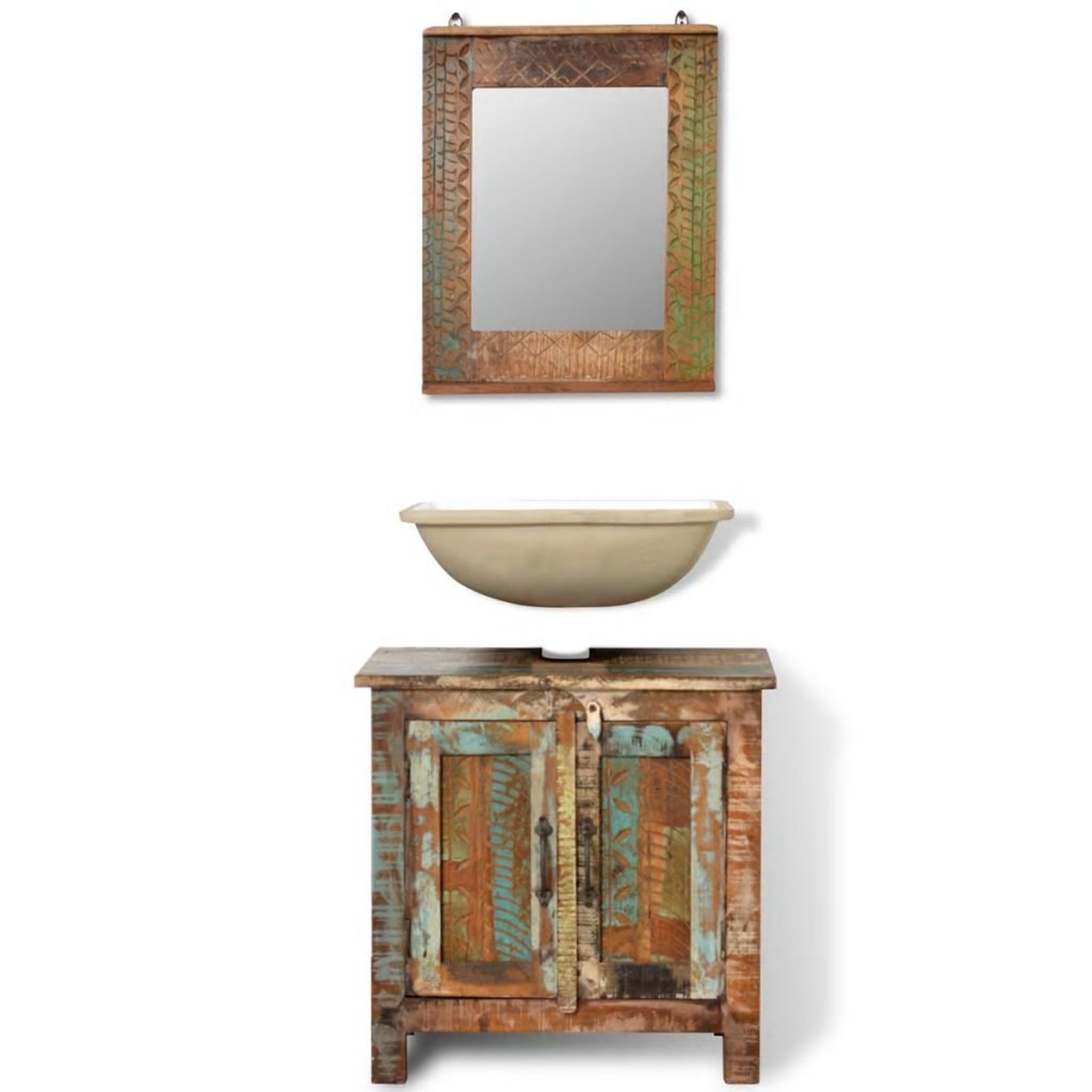 Retro Solid Mango Wood Bathroom Vanity Cabinet Set With Mirror  Etsy