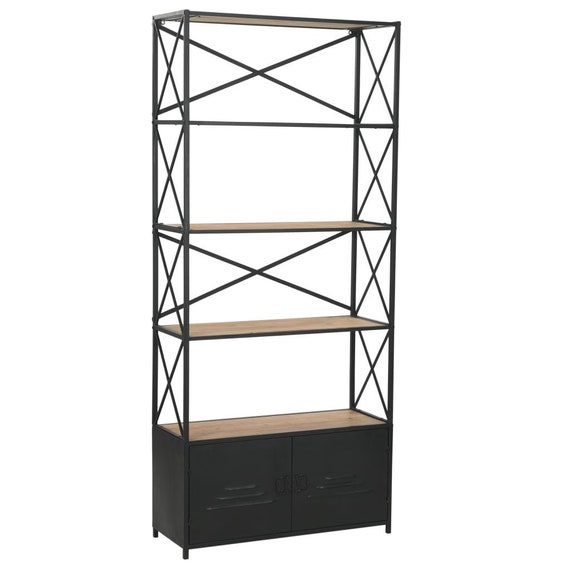 Industrial Tall Black Bookcase Metal Bookshelf with Solid Fir Etsy