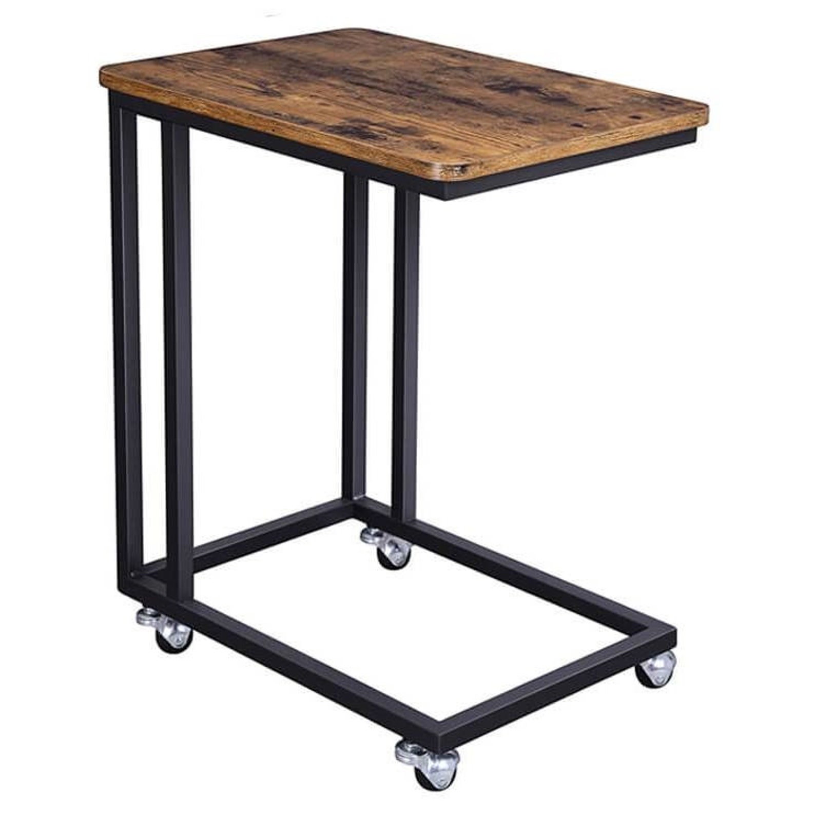 Industrial Side Table Nightstand TV Tray on Wheels Etsy