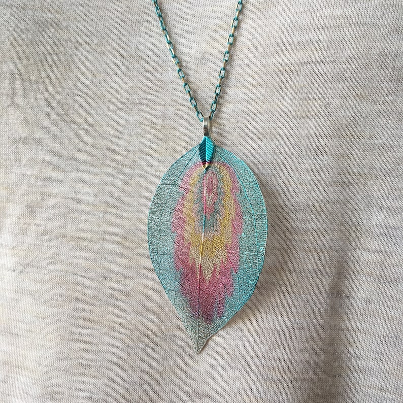 Real Leaf Necklace,Natural Leaf Pendant,Colorful Real Leaf,Aurora Color Real Leaf Necklace,Metallized Leaf Pendant,Nature Lover Gift,For Her