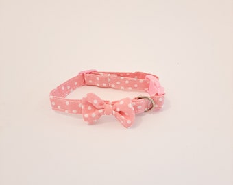 Baby Pink Polkadot Bow Breakaway Cat Collar