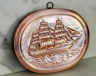 Vintage Copper Ship at Sea Wall Hanging, Copper Jello Mold, Vintage Copper Jello Mold, Coastal Decor, Vintage Copper Ship Decor