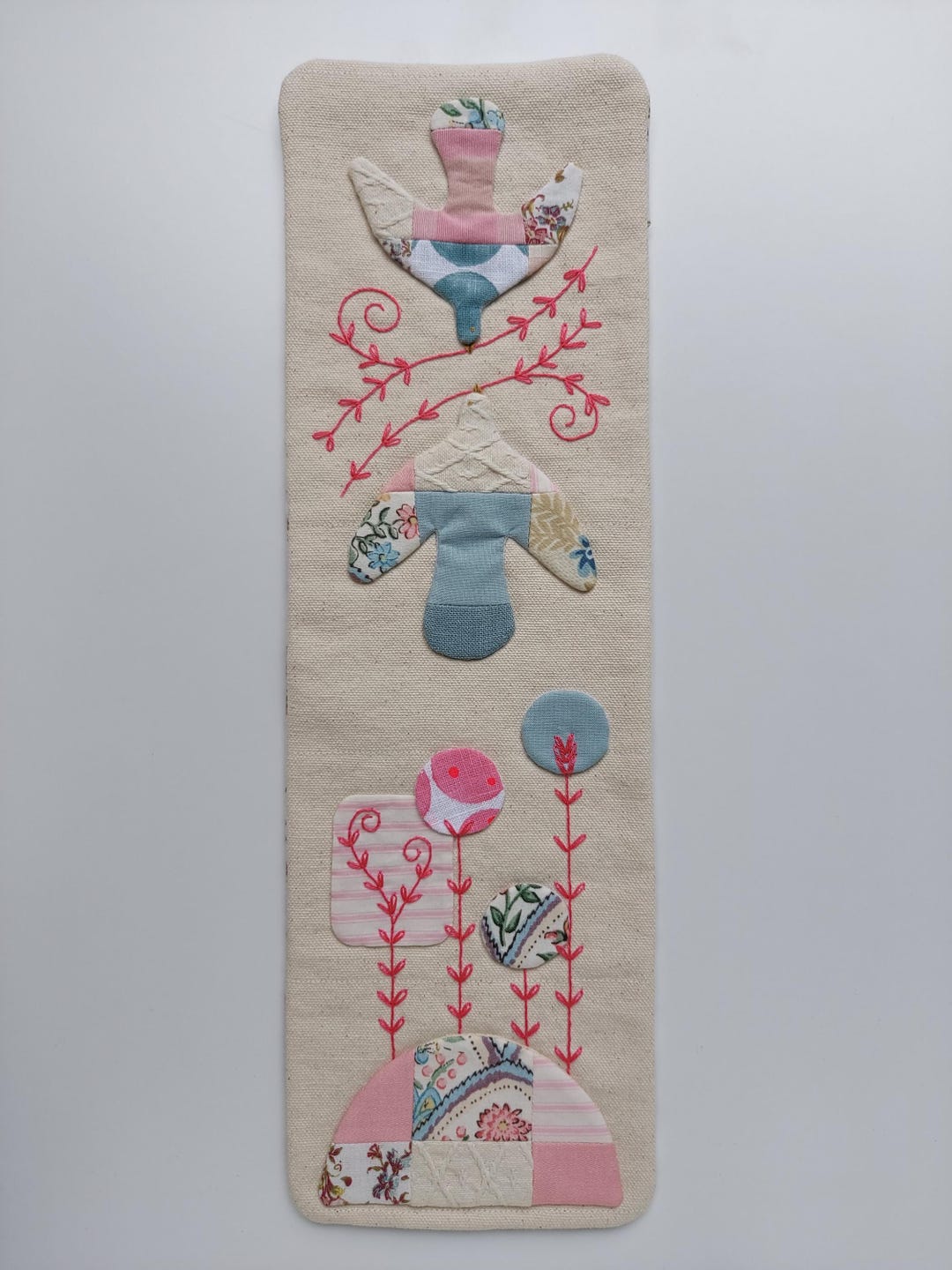 Long Textile Artwork 12.8cm X 40.5cm. Patchworked. Quilted. Appliquéd ...