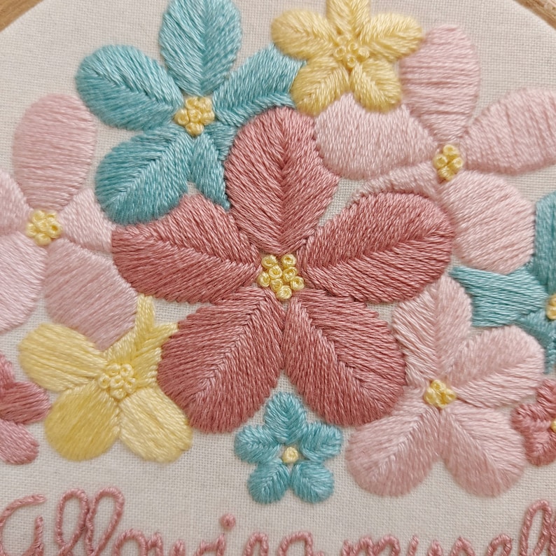 PDF DIGITAL DOWNLOAD only. Embroidery Pattern and Tutorial. Absolute Beginner. For 5 hoop. 'Allowing myself to bloom' Affirmation 1. image 3