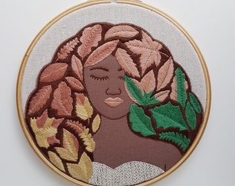 PDF DIGITAL DOWNLOAD only. Embroidery Pattern, Template and Tutorial 'Autumn Queen'.  Beginner Level. For 7"/18 cm size hoop.